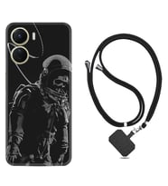 Vivo Y16 Kılıf Silikon Boyun Askılı İpli Desenli Silikon İskelet Astronot 1613