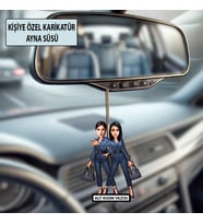 İki Kız Arkadaşa Özel Karikatür Ayna Süsü – Kişiye Özel Araç İçi Hediyelik