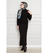 Dantel İşlemeli Jileli Triko Takım-Siyah