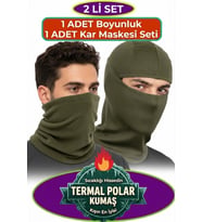 2'li Set HAKİ Polar Boyunluk Ve HAKİ Polar Kar Maskesi Unisex Kışlık Polar Termal Soğuk Hava Koruyuc