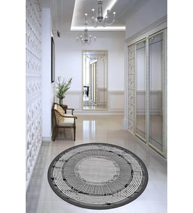 Koyu Gri Kaymaz Tabanlı Çerçeveli Yuvarlak Halı AR1423 - 100 x 100 cm