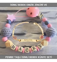 Sahi Aksesuar İsimli Bebek Emzik Zinciri ve İsimli Bebek Künye Seti