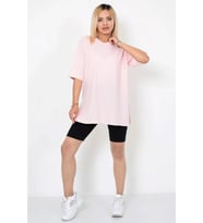 Yarım Kollu Yırtmaç Detaylı Pembe T-shirt 0022 -120