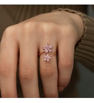 Pembe Taşlı Sevda Çiçeği Ayarlanabilir Yüzük-925 Ayar Gümüş