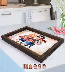 BK Gift Kişiye Özel Aile Karikatürlü Doğal Ahşap Tepsi-6