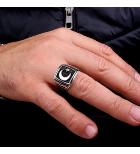 925 Ayar Gümüş Ayyıldız Model Erkek Yüzük (Gri)