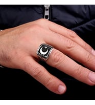 925 Ayar Gümüş Ayyıldız Model Erkek Yüzük (Gri)