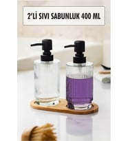 2 Li Bambu Altlıklı Sıvı Sabunluk Seti (Şeffaf)