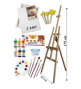 Akrilik Boya Resim Başlangıç Seti Adel 6 Ana Renk Akrilik Boya Şövalye 2 Tuval 25x35 Fırça Spatula Şövale 