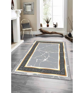 Gri Gold Çerçeveli Kaymaz Tabanlı Dekoratif Halı AR106 - 100 x 160 cm