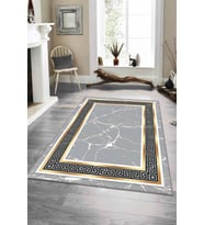 Gri Gold Çerçeveli Kaymaz Tabanlı Dekoratif Halı AR106 - 100 x 160 cm