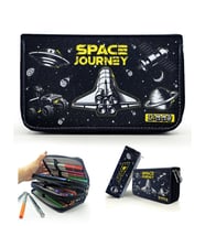 Kalem Kutusu Siyah Mekik Space Kawai Organizer Kalemkutu Vegan Deri Üç Bölmeli Kalemlik Siyah