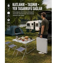 Ayarlanabilir Yükseklikli Kamp Ve Piknik Masası 4 Kişilik Katlanabilir Masa Seti