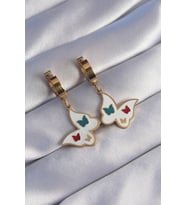 316L Çelik Gold Renk Renkli Mineli Kelebek Küpe (Karışık)