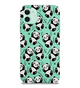 Apple iPhone 11 Uyumlu Lansman Kılıf Panda Tasarımlı İçi Kadife Kapak-Su Yeşili (Şeffaf)