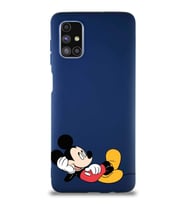 Samsung Galaxy M51 Soft Premier Kapak Mickey Mouse-F Tasarımlı Silikon Kılıf - Lacivert (Şeffaf)