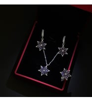 925 Ayar Gümüş Lotus Set - Işıklı Kutuda Set Kolye - Küpe - Yüzük Set (Mor-Lıla)