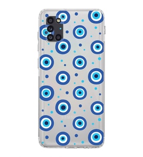 PrintiFy Samsung Galaxy A31 ile Uyumlu Nazar Boncuğu 1 Baskılı Kamera Korumalı Şeffaf Silikon Kılıf