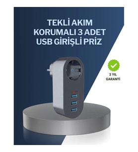 Mey İthalat® Çocuk Korumalı Termal Priz – 3'lü USB Şarj ve Akım Koruması