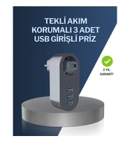 Mey İthalat® Çocuk Korumalı Termal Priz – 3'lü USB Şarj ve Akım Koruması