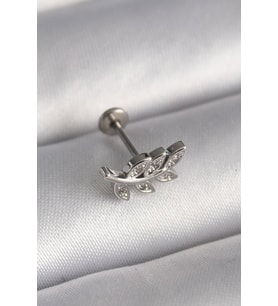 316L Çelik Gümüş Renk Dal Model Zirkon Taş Detaylı Tragus Piercing - TJ-PR1343