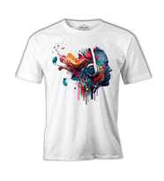 A Digital Person Listening to Music with Headphones Beyaz Erkek Tshirt