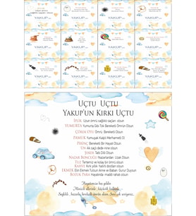 Kırk Uçurma Kartları Erkek Bebek 36 Adet 5x4 Cm Tabaka Şeklinde Bebek 1 Adet Kırk Uçurma Belgesi