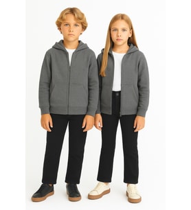Kız - Erkek Çocuk Basic Fermuarlı Kalın 3 İplik Kışlık Okul Sweat Ak1815 (Antrasit)