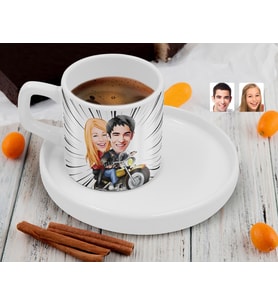 BK Gift Kişiye Özel Sunum Tabaklı Sevgililer Karikatürlü Kahve Fincanı-17, Sevgiliye Hediye, Aileye Hediye