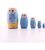 Sevgiliye Hediye Ahşap Tombul Iç Içe Matruşka Bebek Mavi 1 Set 5li Büyük Boy