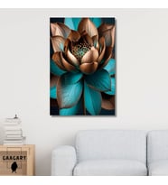 Tekli Dikey Kanvas Tablo Kahverengi Bakır Turkuaz Lotus Çiçeği