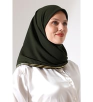 Tesettür Biyeli Bürümcük Düz Şifon Eşarp - Haki Yeşil (Haki-Yeşil)