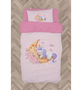 MEKTA HOME BEBEK VE ÇOCUK ODASI Aya Sarılan Unicorn Desenli Pembe Nevresim Takımı