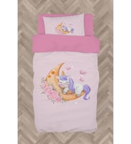 MEKTA HOME BEBEK VE ÇOCUK ODASI Aya Sarılan Unicorn Desenli Pembe Nevresim Takımı