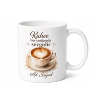 Latte Sanatı Çizimli Kalpli Kahve Köpüğü Görselli Kupa Bardak Hediye