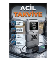 LED Işıklı 12000 mAh Akü Takviye Cihazı ve Dijital Hava Kompresörü Powerbank Özellikli