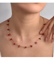 925 Ayar Gümüş Doğal Kırmızı Mercan Şekilsiz Taşlı Kolye - NGS00126