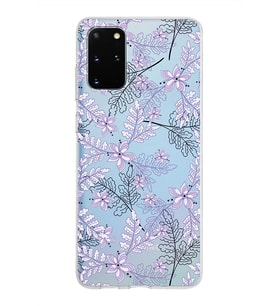 Samsung Galaxy S20 Plus Kapak Floral Lila Tasarımlı Şeffaf Silikon Kılıf