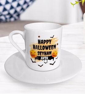 BK Gift Kişiye Özel Happy Halloween Tasarımlı Türk Kahvesi Fincanı-16