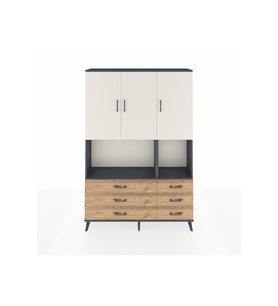 Arges Dolap 6 Raflı 6 Çekmeceli 3 Kapaklı 132x30x195 Antrasit-Aytaşı/Çam