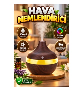 300 ml Ultrasonik Oda Kokusu Difüzörü – Aromaterapi Uyumlu 7 Renk LED Aydınlatmalı