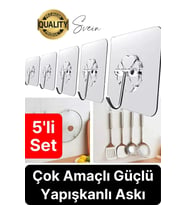 Özel Üretim 5 Adet Kendinden Yapışkanlı Askı Şeffaf Güçlü Anahtar Kapı Duvar Metal Kanca Çok Amaçlı