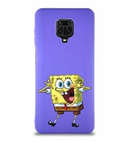 Xiaomi Redmi Note 9 Pro Soft Premier Kapak Sünger Bob Tasarımlı Silikon Kılıf - Mor (Şeffaf)