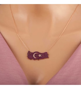 925 Ayar Gümüş Rose Ay Yıldız Türkiye Haritası Kadın Kolye