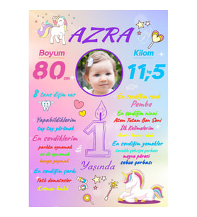Hayaller Dükkanı 1 Yaş Anı Panosu Afiş,Karşılama Panosu Branda Unicorn hdts1005