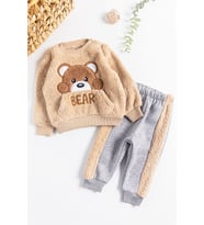 Ayıcık Figürlü Peluş Kışlık Erkek Bebek Takım (Bej)