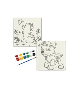 Okul Etkinliği-2'li Tuval Boyama Seti. 20x20 Cm Uv Baskı 6 Akrilik Boya 1 Fırça-model-403