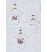 Pia Baby Premium %100 Pamuk İsme Özel Organik Baskılı Üçlü Set Çıtçıtlı Bebek Body Zıbın Modelleri 5026-18 (Ekru)