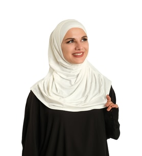 Krem Pratik Hazır Geçmeli Tesettür Eşarp Viskon Boneli Büyük Boy 1290BV_40
