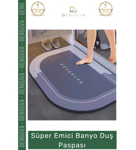 #BanyoPaspası Dayanıklı Nappa Deri Kaymaz Kauçuk Tabanlı Hızlı Kuruyan Gri Mavi Emici Banyo Duş Pasp